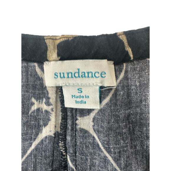 Sundance Blouse Black Tan Lightweight‎ Long Sleeve Boho Bohemian Tassel Small - Picture 2 of 12